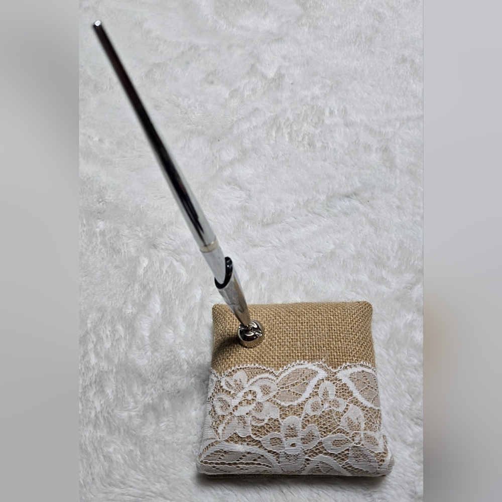 Guess Book Pen Holder Burlap Lace Wedding Party Bridal Decor Signing Pen Rustic